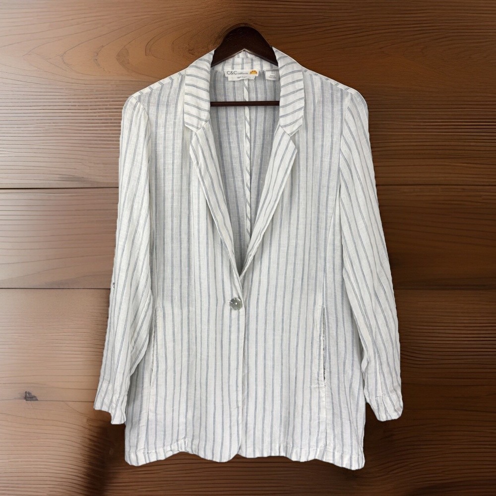 C&C California Blazer S Linen Roll Tab Striped Jacket Unstructured Lagenlook